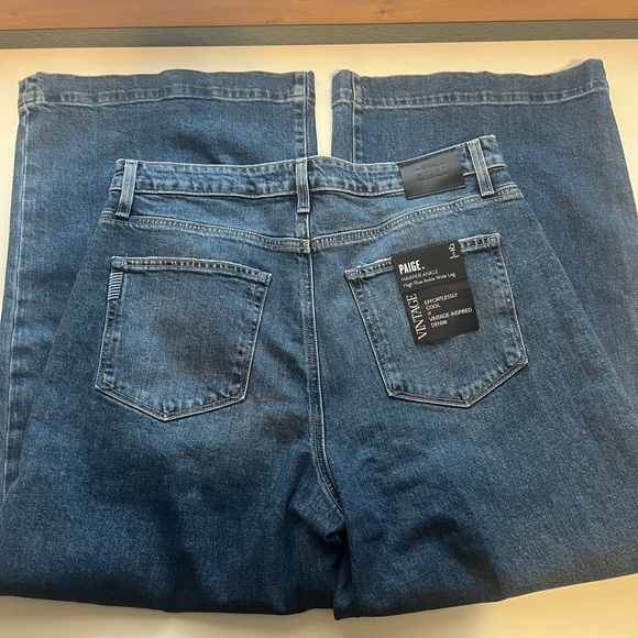 NWT PAIGE Harper Ankle Blue Denim Wide Leg Sz 32 - Picture 7 of 7